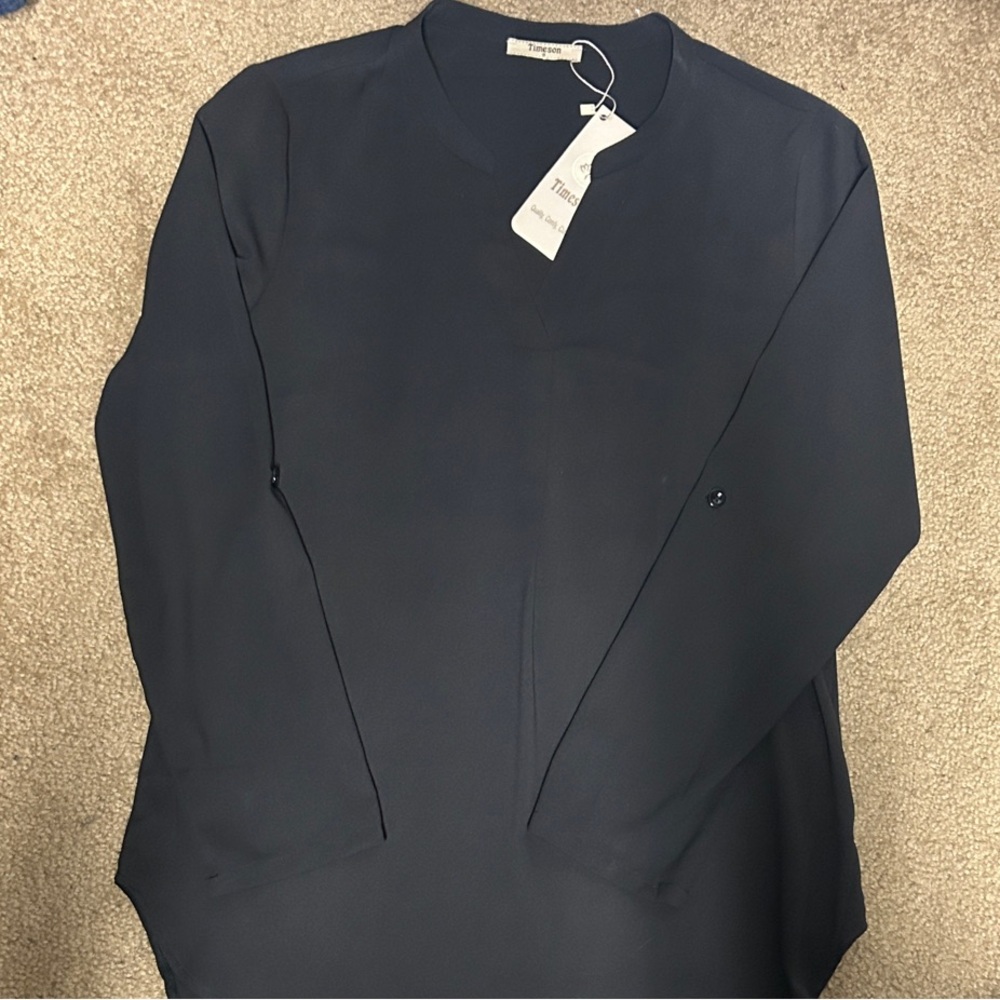 Elegant Navy V-Neck Blouse